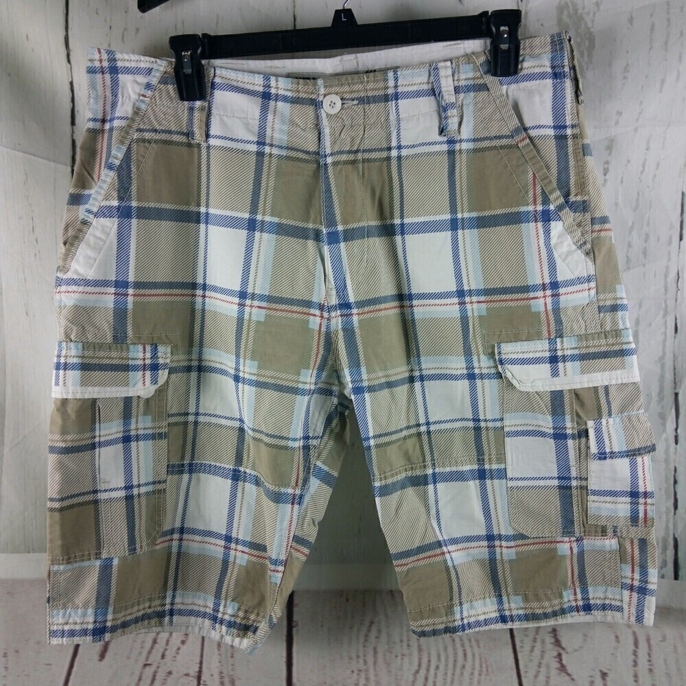 Wearfirst Men's Cotton Blend Multicolor Plaid Cargo Shorts Size 38